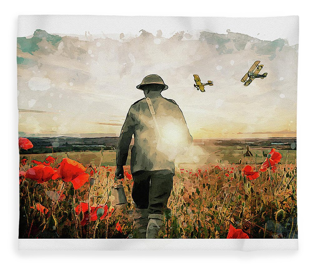 Soldier Poppies Fleece Blanket featuring the digital art To End All Wars by Airpower Art