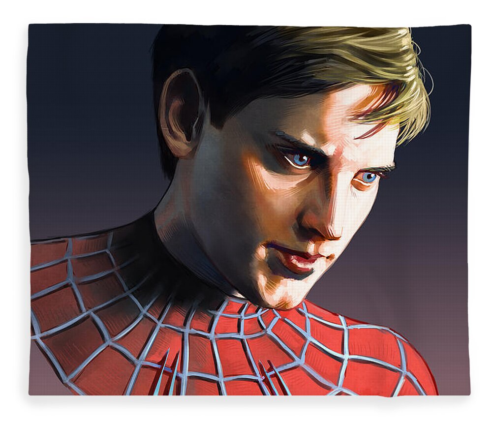 Tobey Maguire Fleece Blanket featuring the painting Tobey Maguire by Darko Babovic