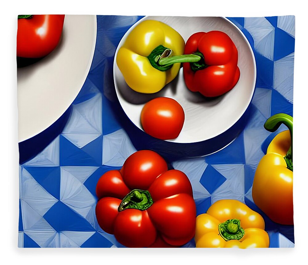 Fruit Fleece Blanket featuring the digital art Tomatoes and Peppers by Katrina Gunn