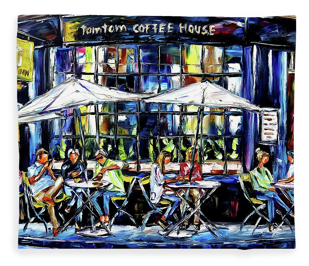 London Cafe Fleece Blanket featuring the painting Tomtom Coffee House, London by Mirek Kuzniar