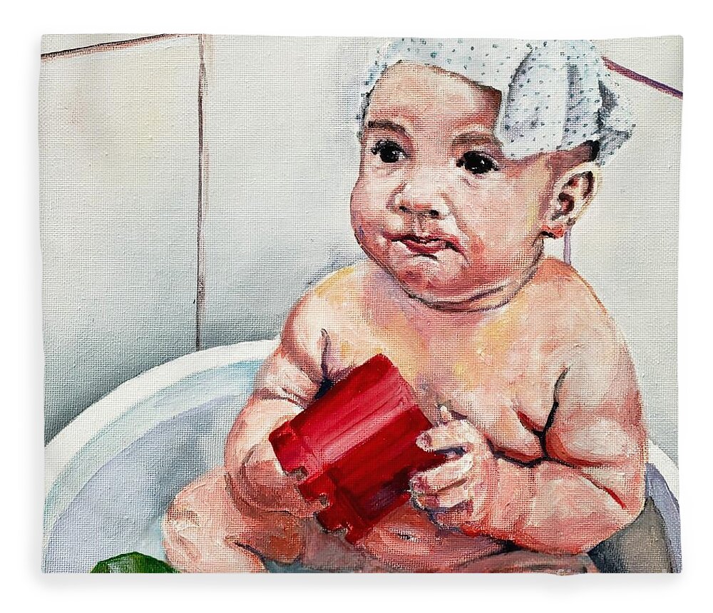 Tub Fleece Blanket featuring the painting Too Small Tub by Merana Cadorette