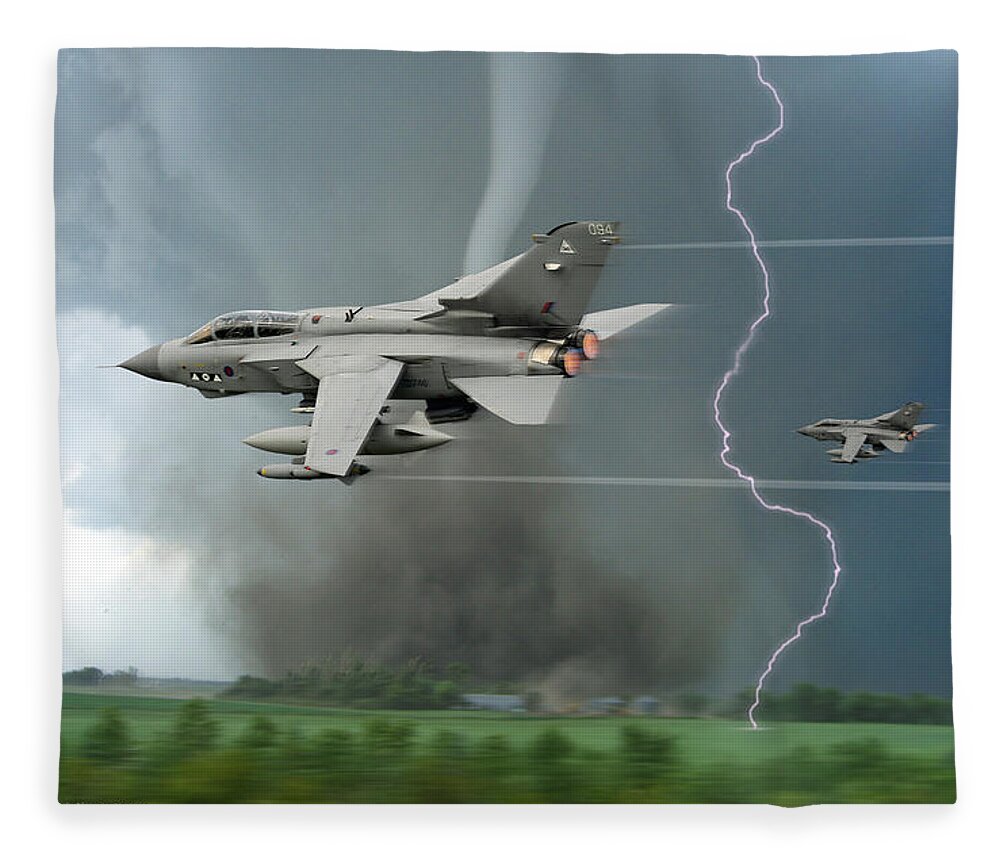 Panavia Fleece Blanket featuring the digital art Tornados In The Storm by Custom Aviation Art
