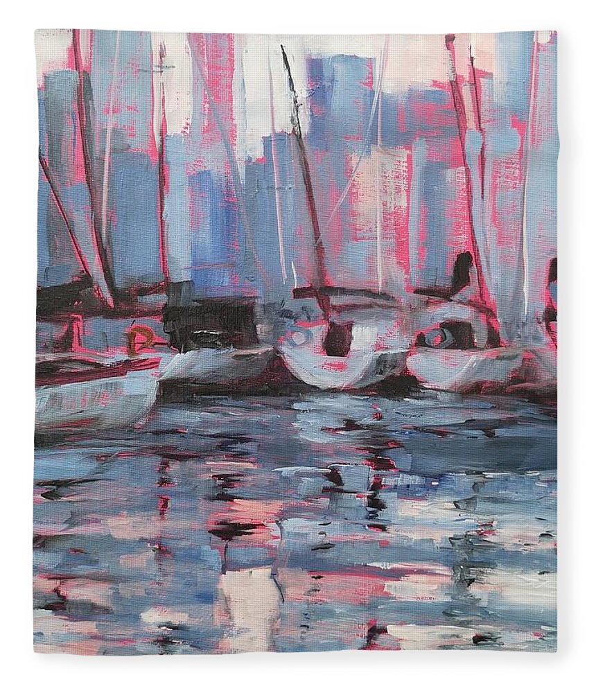 Toronto Harbour Fleece Blanket featuring the painting Toronto Harbour by Sheila Romard