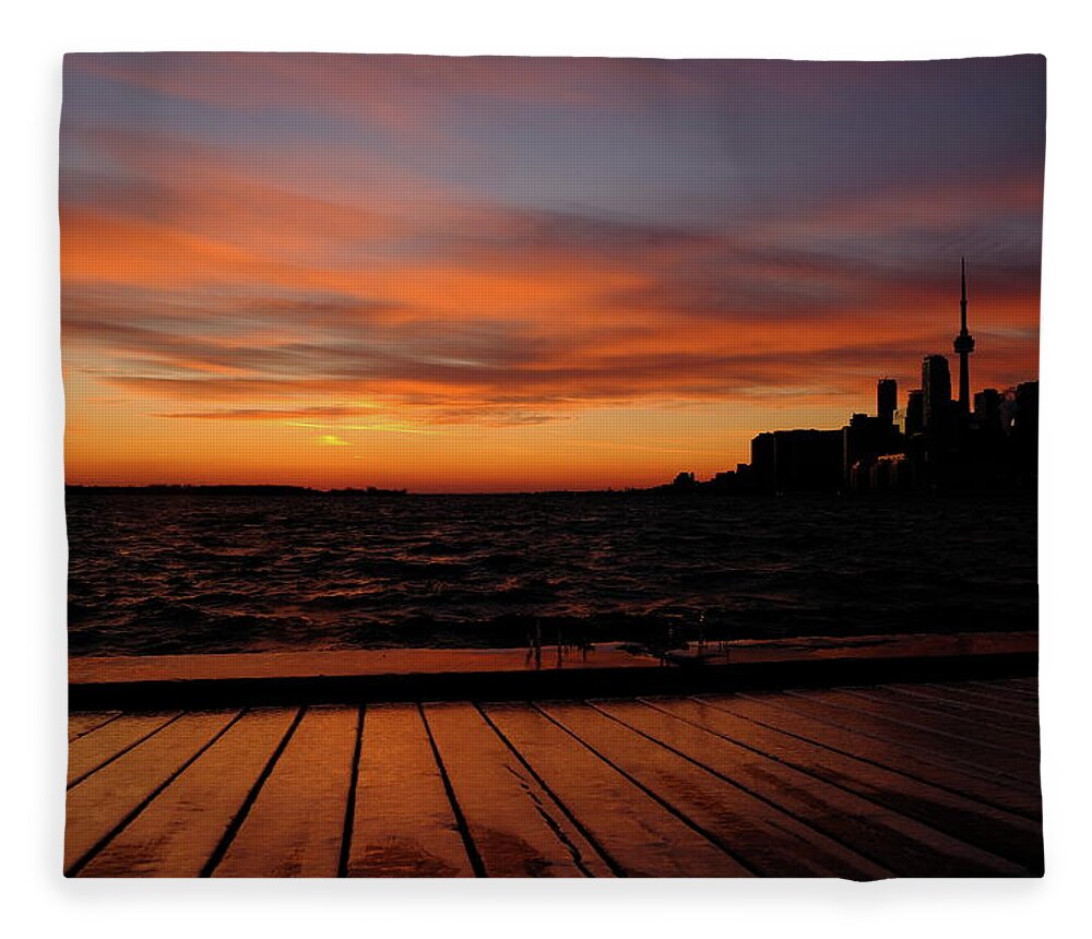 Toronto Fleece Blanket featuring the photograph Toronto Sunset With Boardwalk by Kreddible Trout
