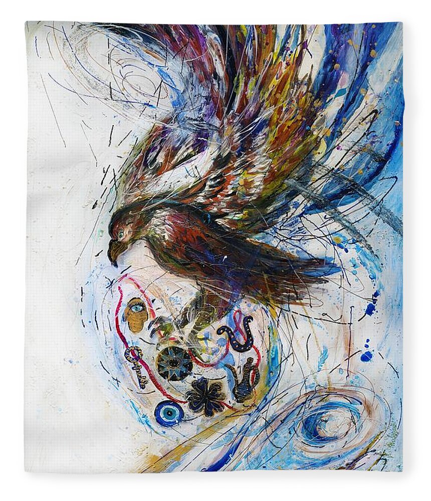 Animal Art Fleece Blanket featuring the painting Totem series #6. The Eagle by Elena Kotliarker