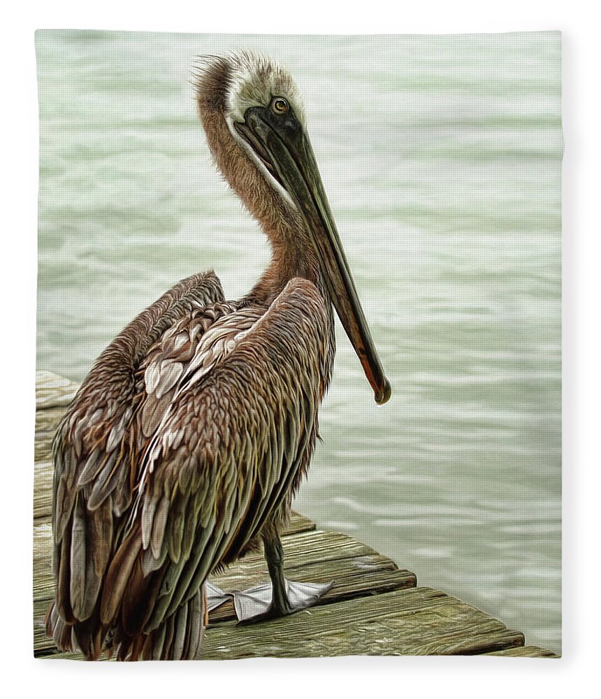 Pelican Fleece Blanket featuring the photograph Tough Old Bird by Brad Barton