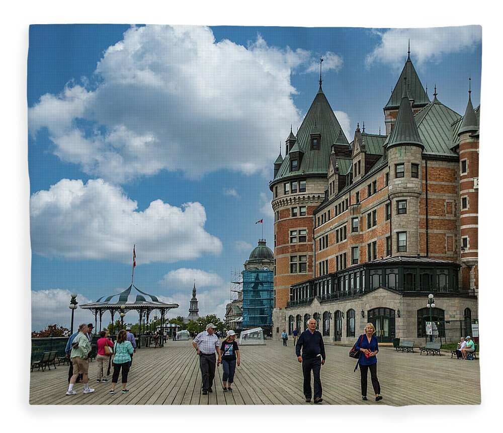 Building Materials Fleece Blanket featuring the photograph Tourists on the Promenade in Quebec City by Darryl Brooks
