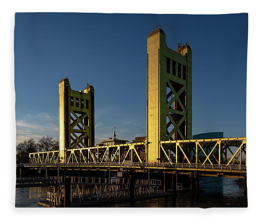 River Fleece Blanket featuring the photograph Tower Bridge Sunset Sacramento by Gary Geddes