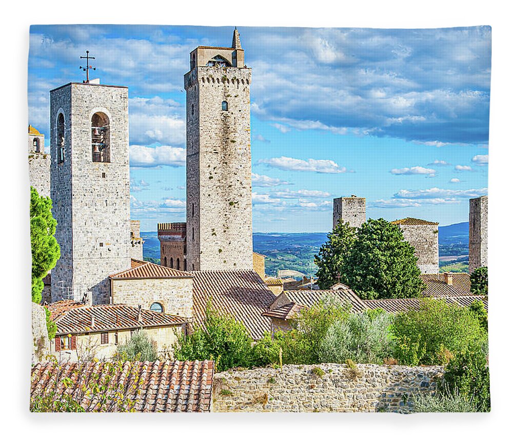 Italy Photography Fleece Blanket featuring the photograph Towers of San Gimignano by Marla Brown