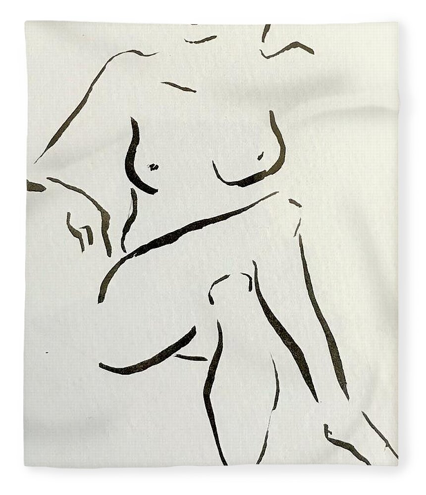 Sumi Ink Fleece Blanket featuring the drawing Tracy by M Bellavia
