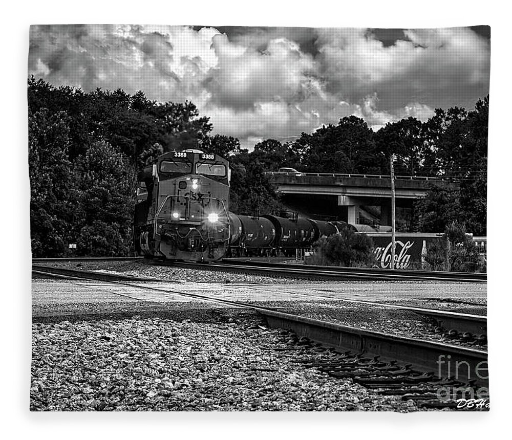 Trains Fleece Blanket featuring the photograph Train and Tracks in Black-White by DB Hayes