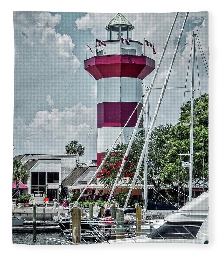 Harbour Town Lighthouse Fleece Blanket featuring the photograph Tranquility by Harbour Town Lighthouse by Amy Dundon