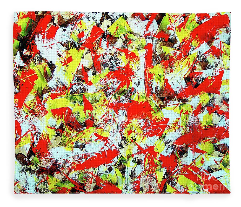 Yellow Fleece Blanket featuring the painting Transitions with Yellow Brown and Red by Dean Triolo