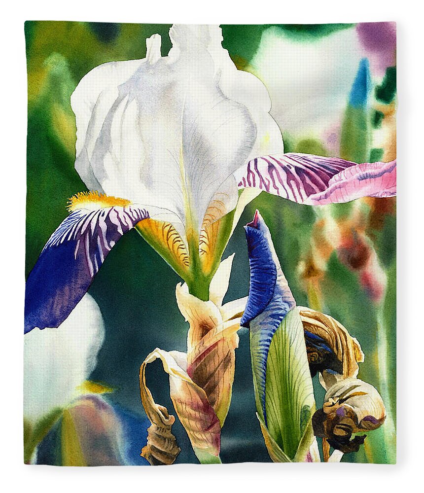 Iris Fleece Blanket featuring the painting Translucent Iris by Espero Art