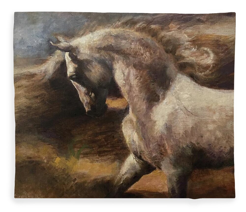 Horse Fleece Blanket featuring the painting Traversing the Storm by Ellen Dreibelbis