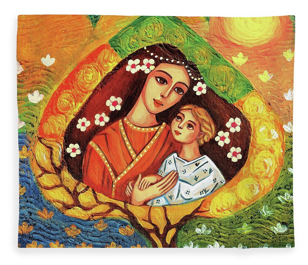 Mother And Child Fleece Blanket featuring the painting Tree of Life #2 by Eva Campbell