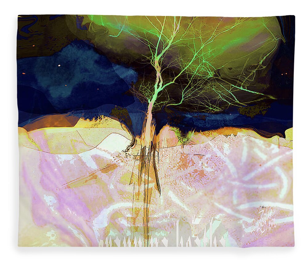 Crann Na Beatha Fleece Blanket featuring the mixed media Tree Of Life - Spring by Zsanan Studio
