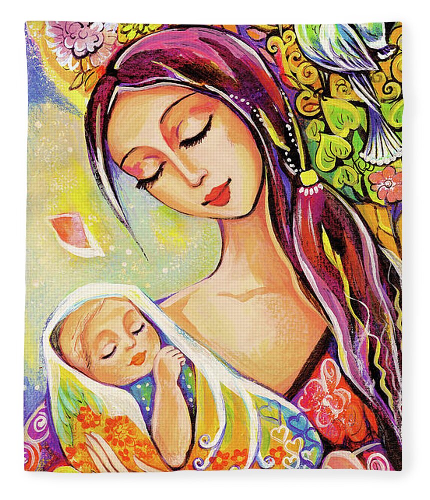 Mother And Child Fleece Blanket featuring the painting Tree of Life by Eva Campbell