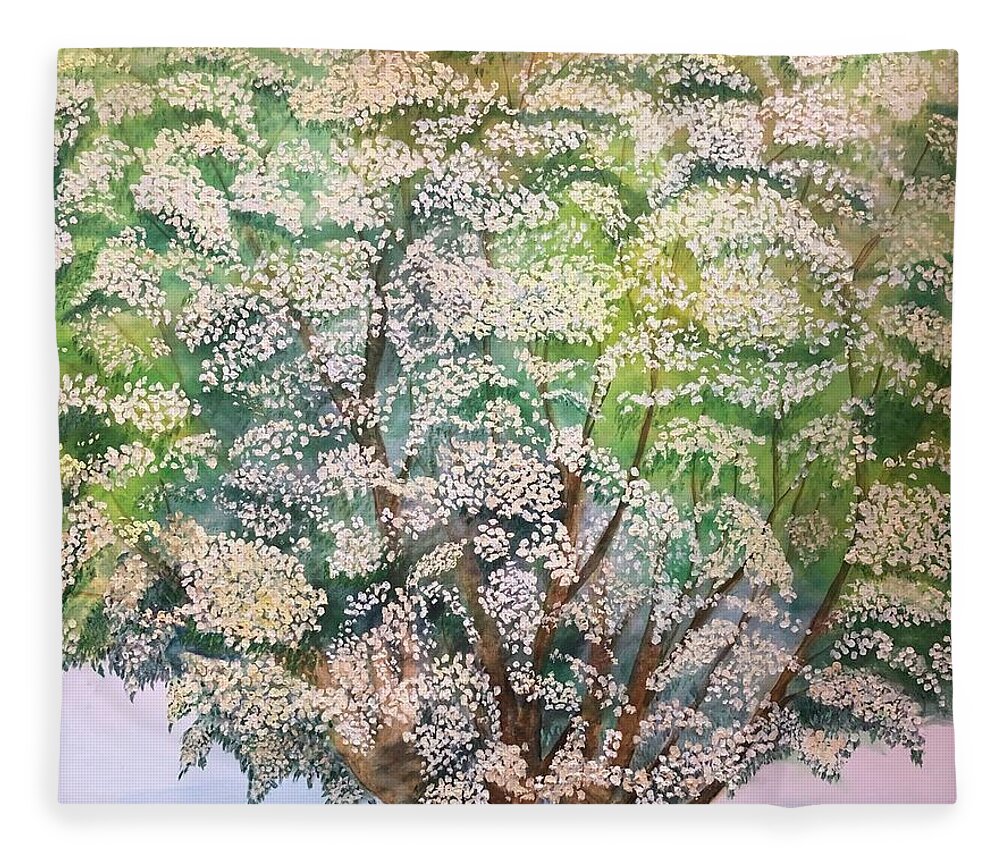 Blooming Fleece Blanket featuring the painting Trees is Winton, Summer by Kate Conaboy