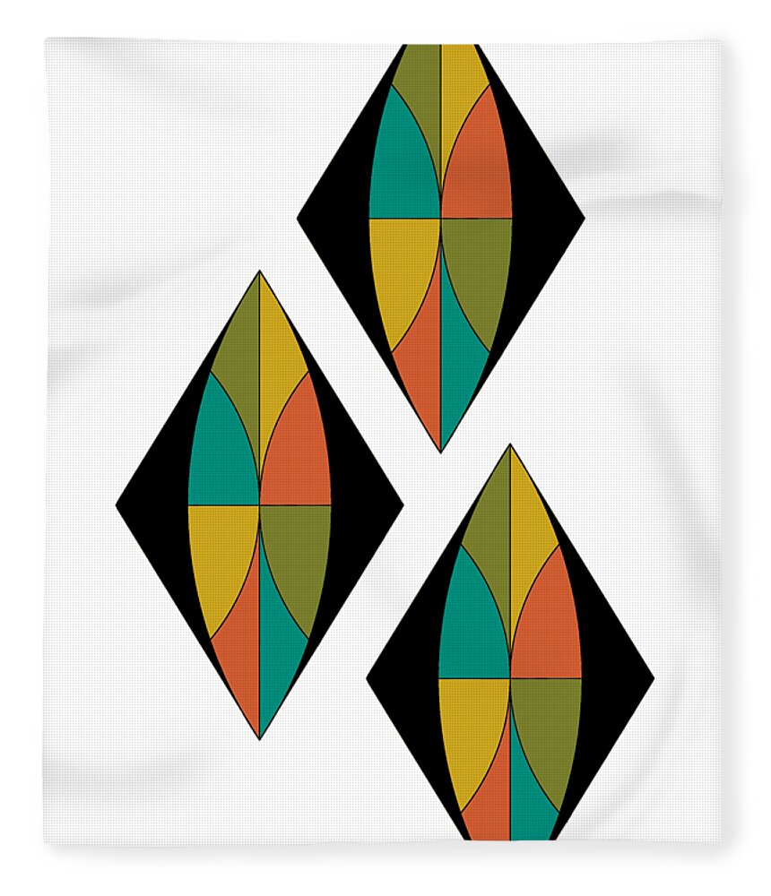 Mid Century Fleece Blanket featuring the digital art Triple Diamonds Mid Century on white with diagonal line background by DB Artist