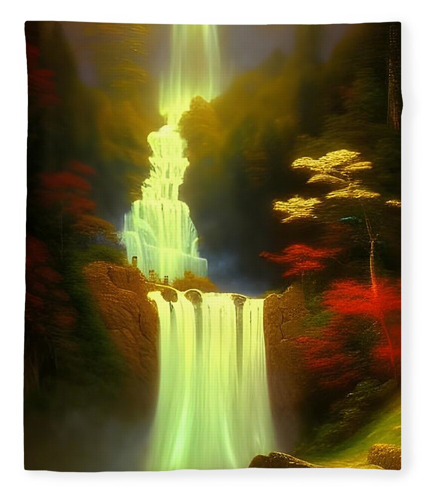Digital Fleece Blanket featuring the digital art Triple Waterfall by Beverly Read