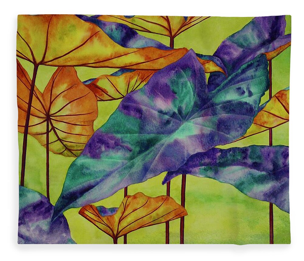 Kim Mcclinton Fleece Blanket featuring the painting Trippy Taro by Kim McClinton