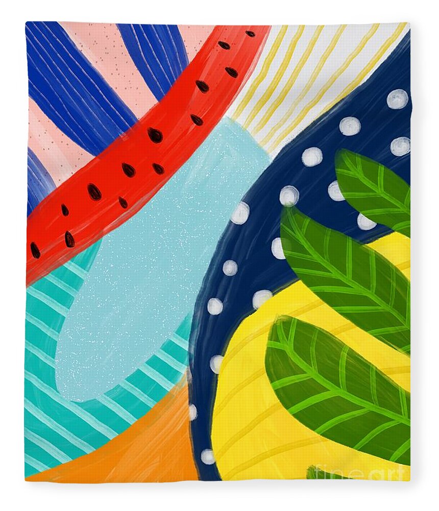 Abstract Fleece Blanket featuring the digital art Tropical Fever - Modern Colorful Abstract Digital Art by Sambel Pedes