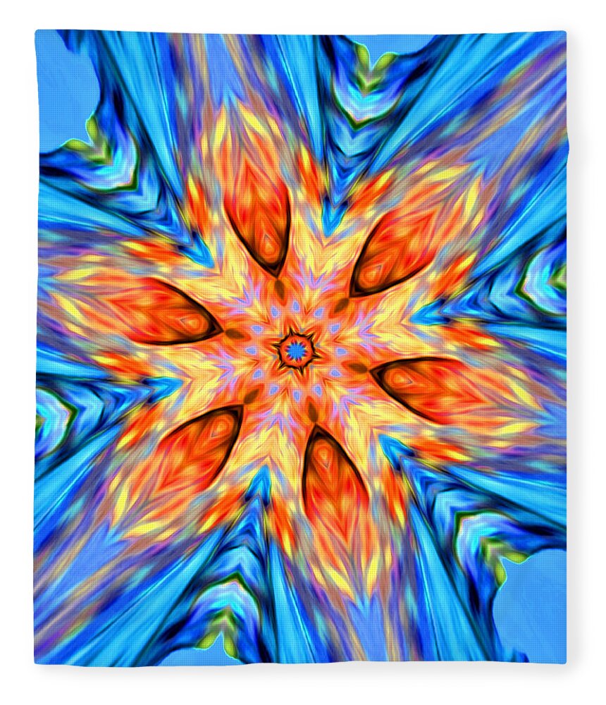 Abstract Fleece Blanket featuring the digital art Tropical Fire Flower - Abstract by Ronald Mills