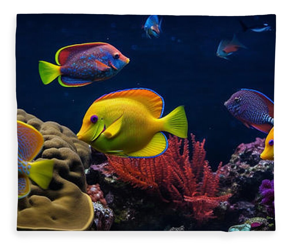 Tropical Fleece Blanket featuring the digital art Tropical Fish III by Jay Schankman