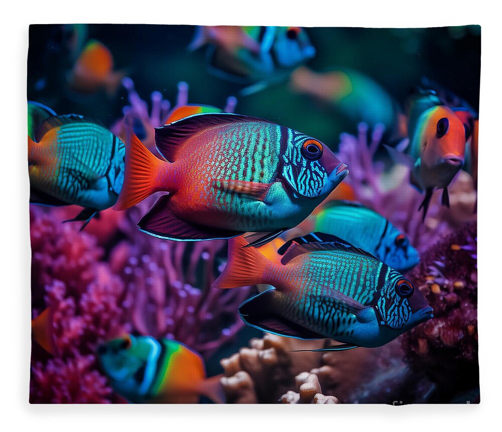 Tropical Fleece Blanket featuring the digital art Tropical Fish IV by Jay Schankman