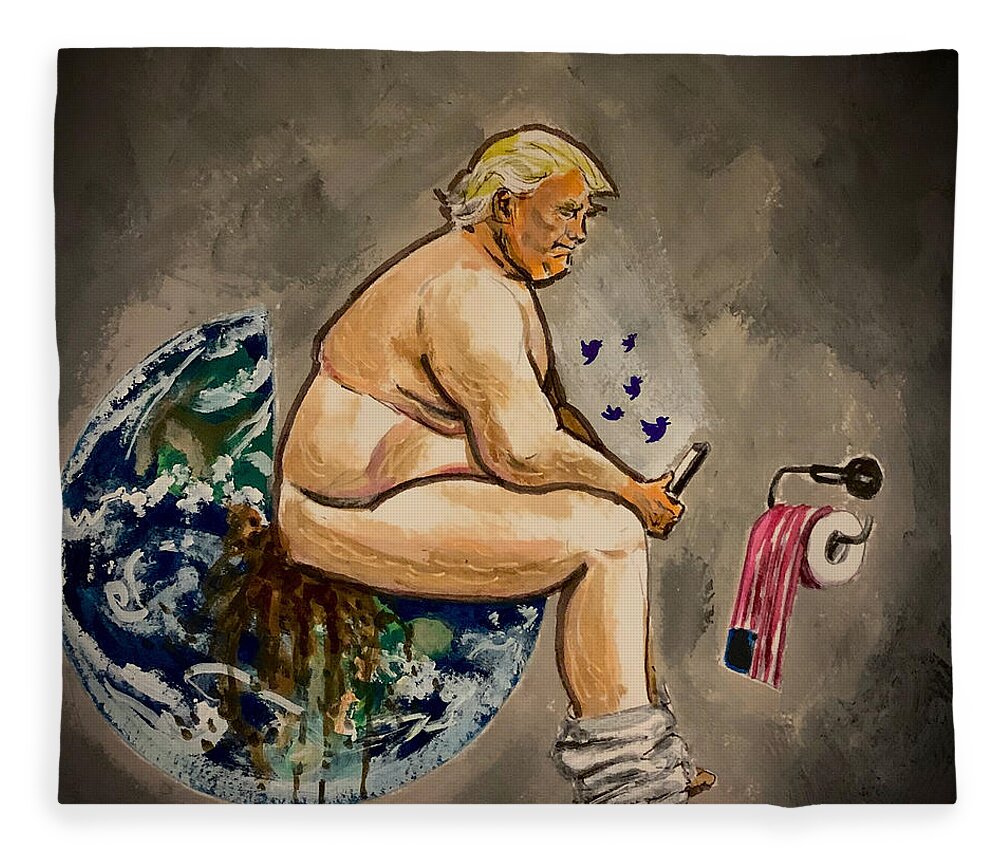 Idiot Fleece Blanket featuring the painting Trump Dump by Joel Tesch