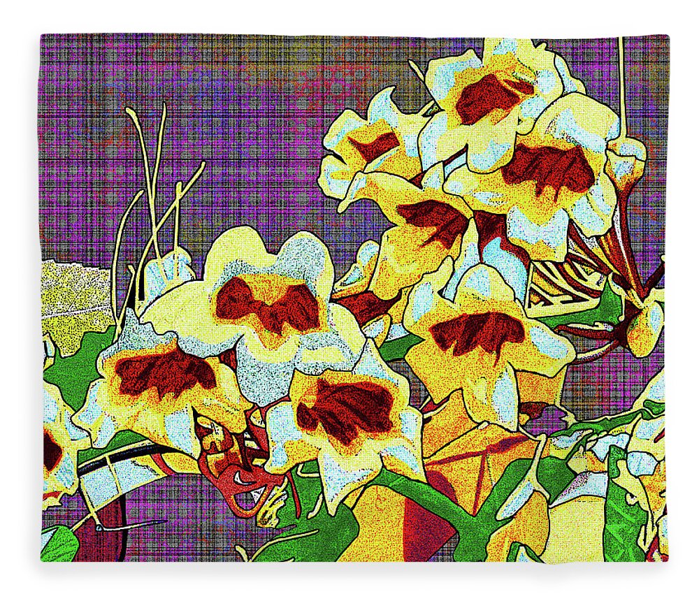 Macon Fleece Blanket featuring the digital art Trumpet Flowers At Ocmulgee by Rod Whyte