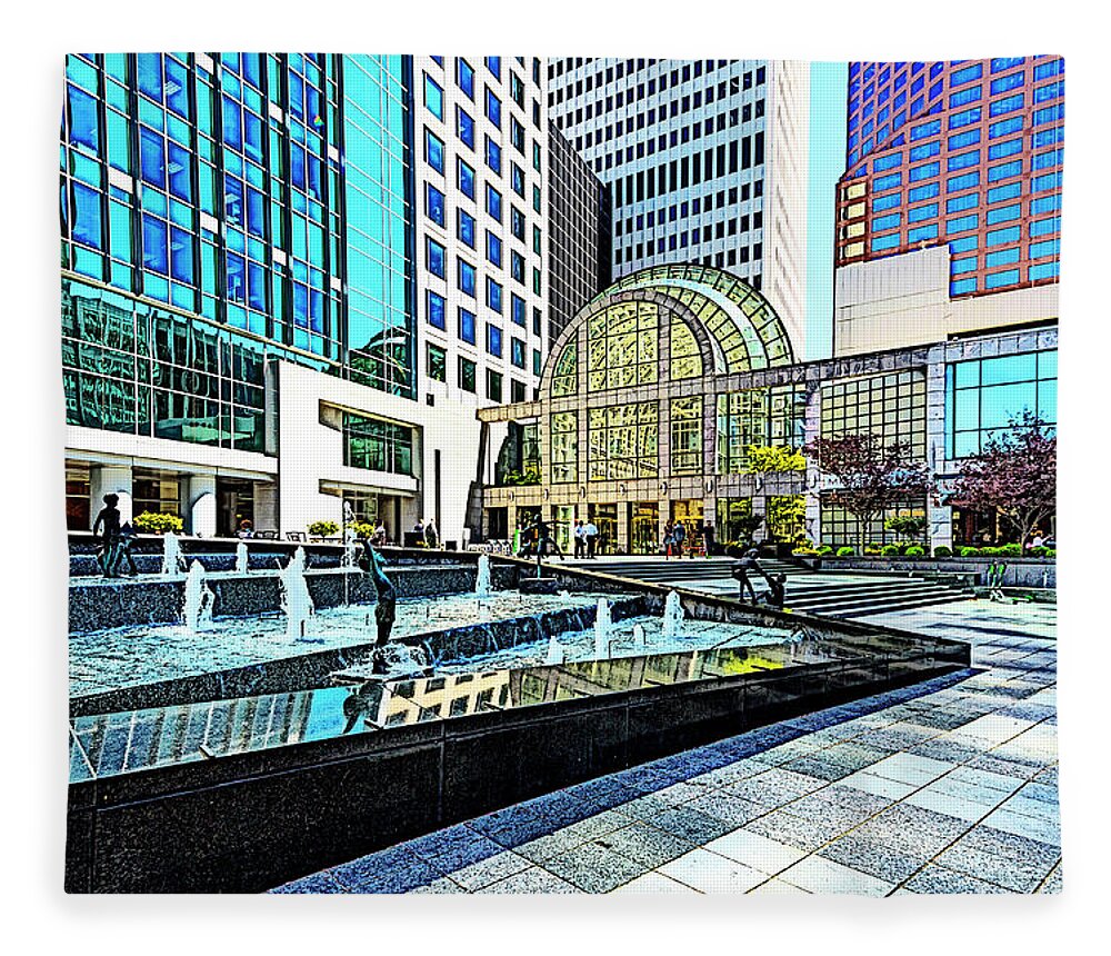 Architectural-photographer-charlotte Fleece Blanket featuring the digital art Tryon Street - Uptown Charlotte by SnapHappy Photos
