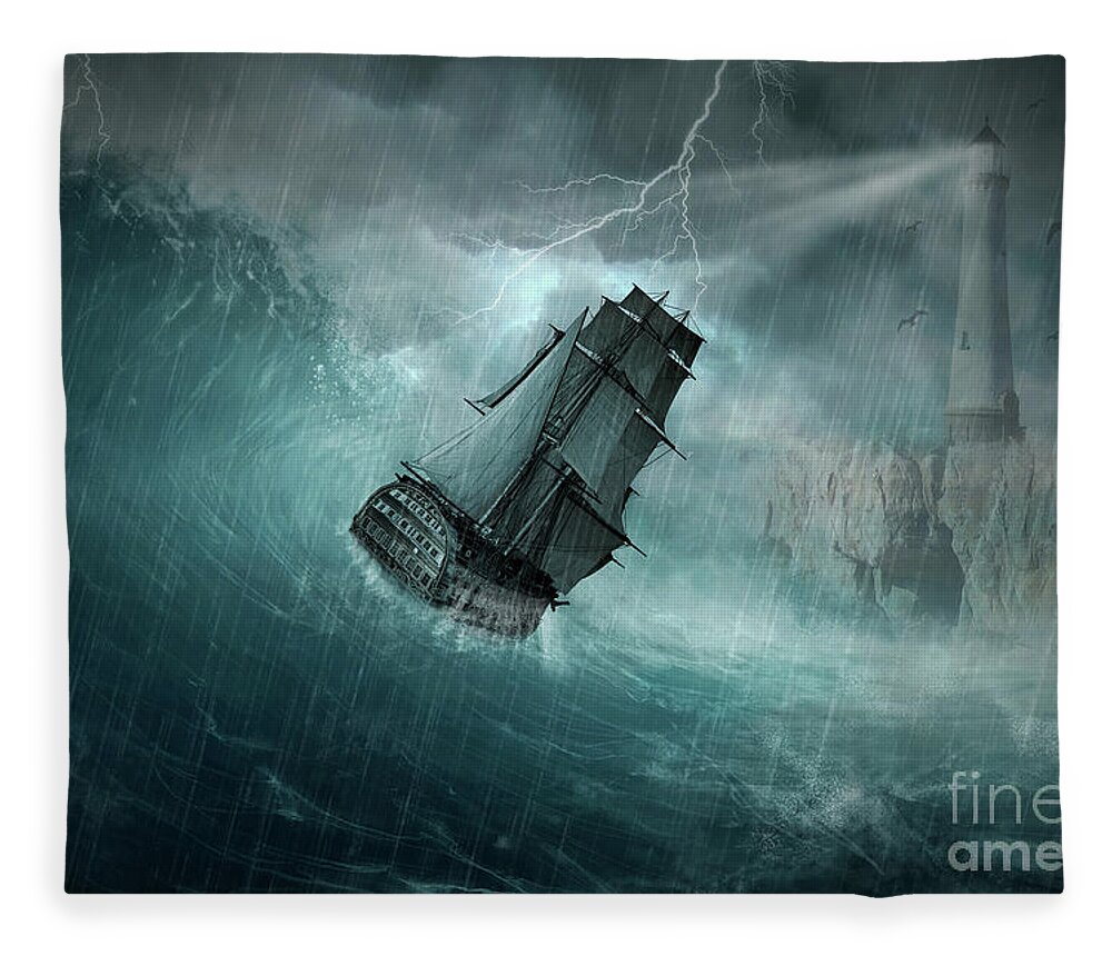 Water Fleece Blanket featuring the mixed media Tsunami on the Rocks by Jim Hatch
