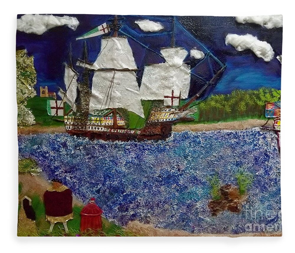 Ship Fleece Blanket featuring the mixed media Tudor Rose by David Westwood