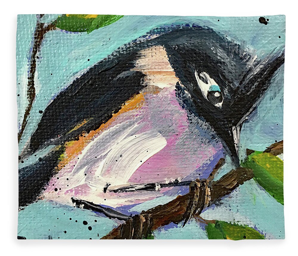 Titmouse Fleece Blanket featuring the painting Tufted Titmouse by Roxy Rich