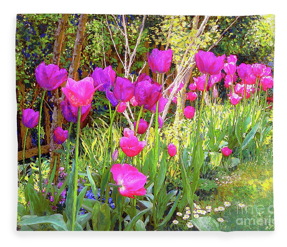 Floral Fleece Blanket featuring the painting Tulip Beauties by Jane Small