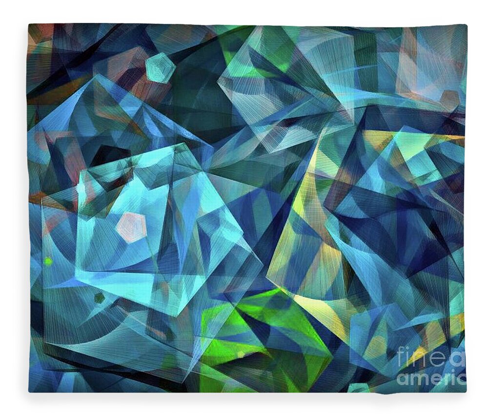 Abstract Fleece Blanket featuring the digital art Tulips Sphere Blue Abstract by Dee Flouton