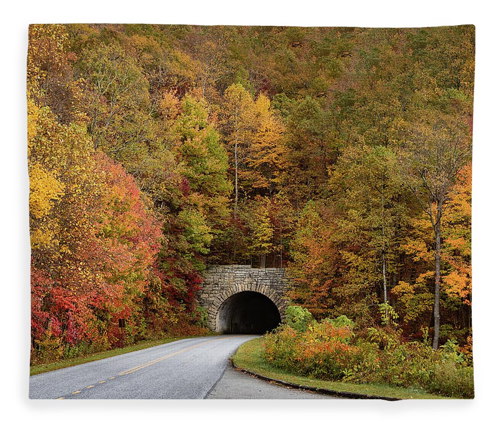 Blue Ridge Parkway Fleece Blanket featuring the photograph Tunnel of Fall on the Blue Ridge Parkway by Joni Eskridge