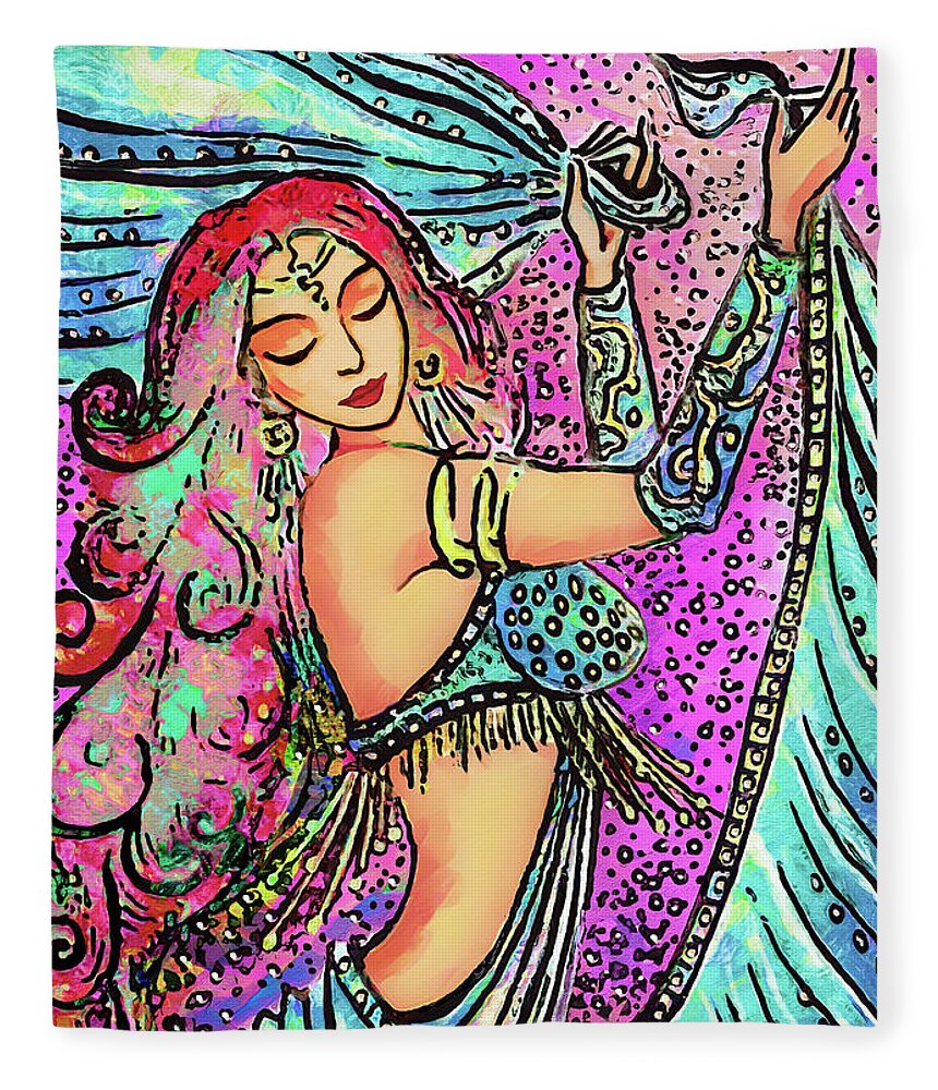 Belly Dancer Fleece Blanket featuring the painting Turquoise Dancer by Eva Campbell