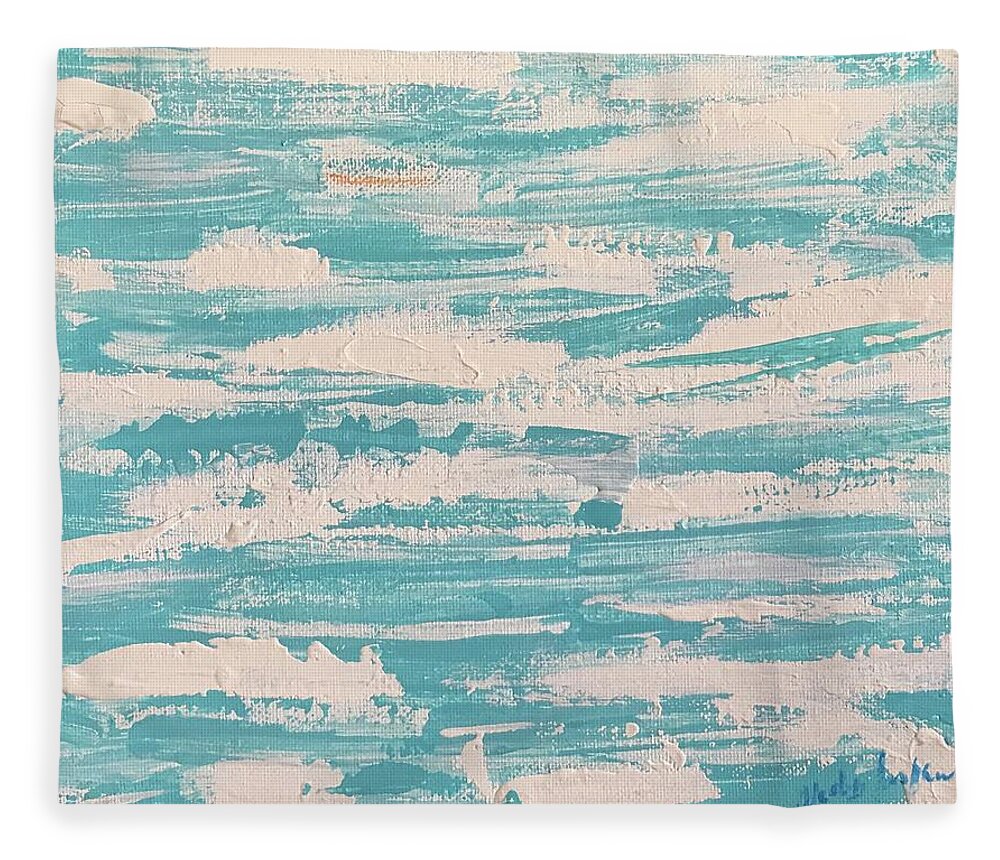 Tahiti Fleece Blanket featuring the painting Turquoise de Tahiti by Medge Jaspan