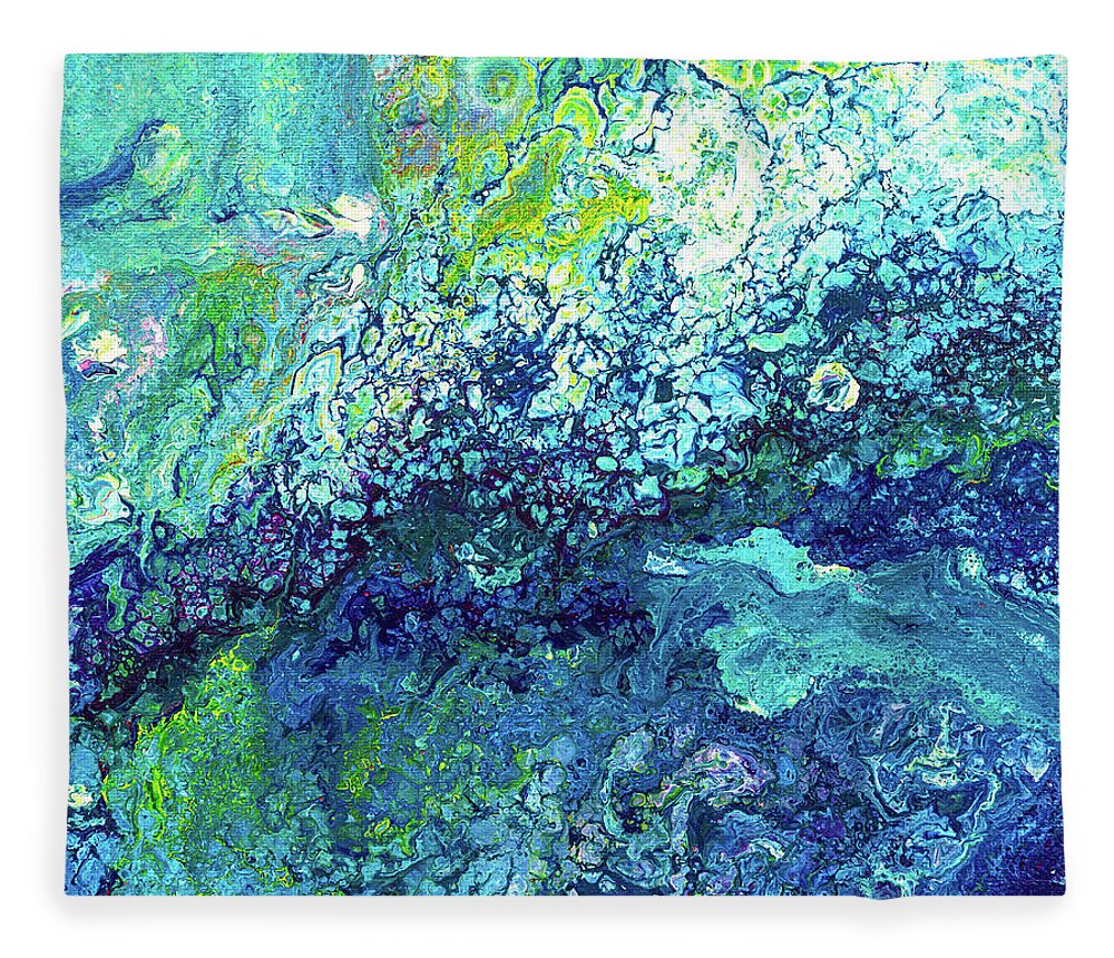 Turquoise Fleece Blanket featuring the painting Turquoise Flow by Maria Meester