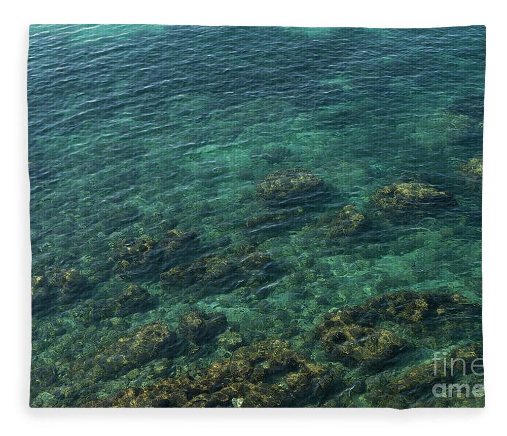 Sea Water Fleece Blanket featuring the photograph Turquoise sea water in a rocky cove 1, Mediterranean Sea by Adriana Mueller
