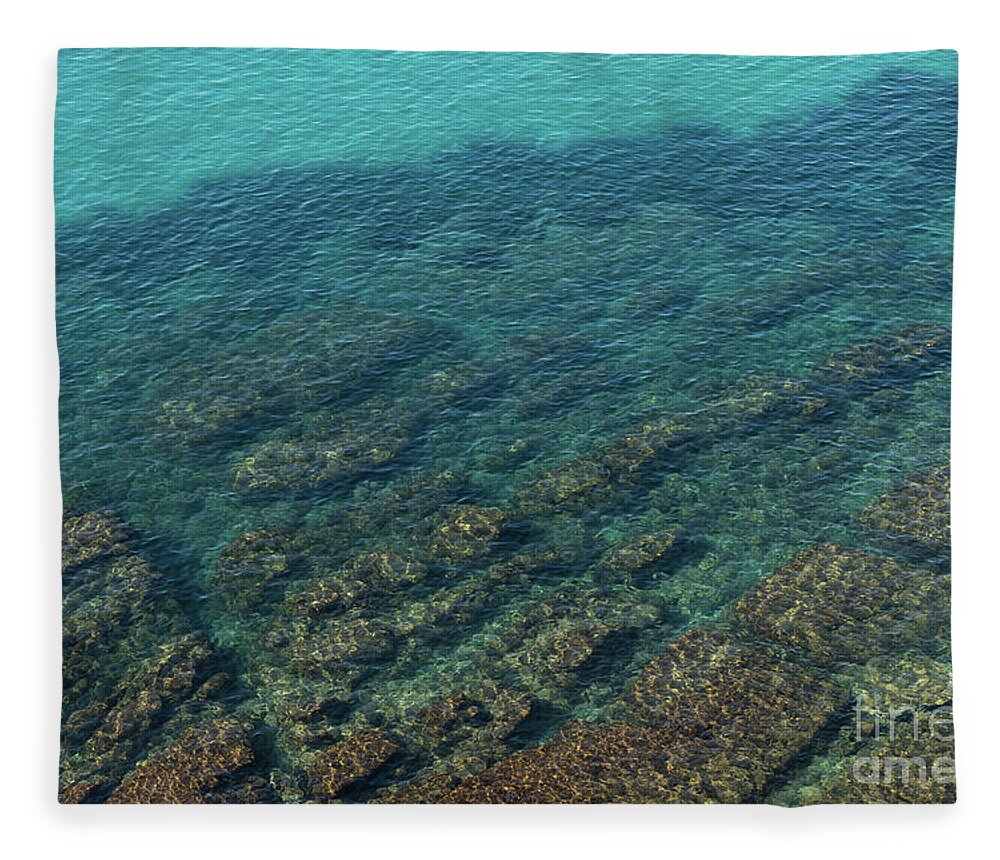 Sea Water Fleece Blanket featuring the photograph Turquoise sea water in a rocky cove 2, Mediterranean Sea by Adriana Mueller