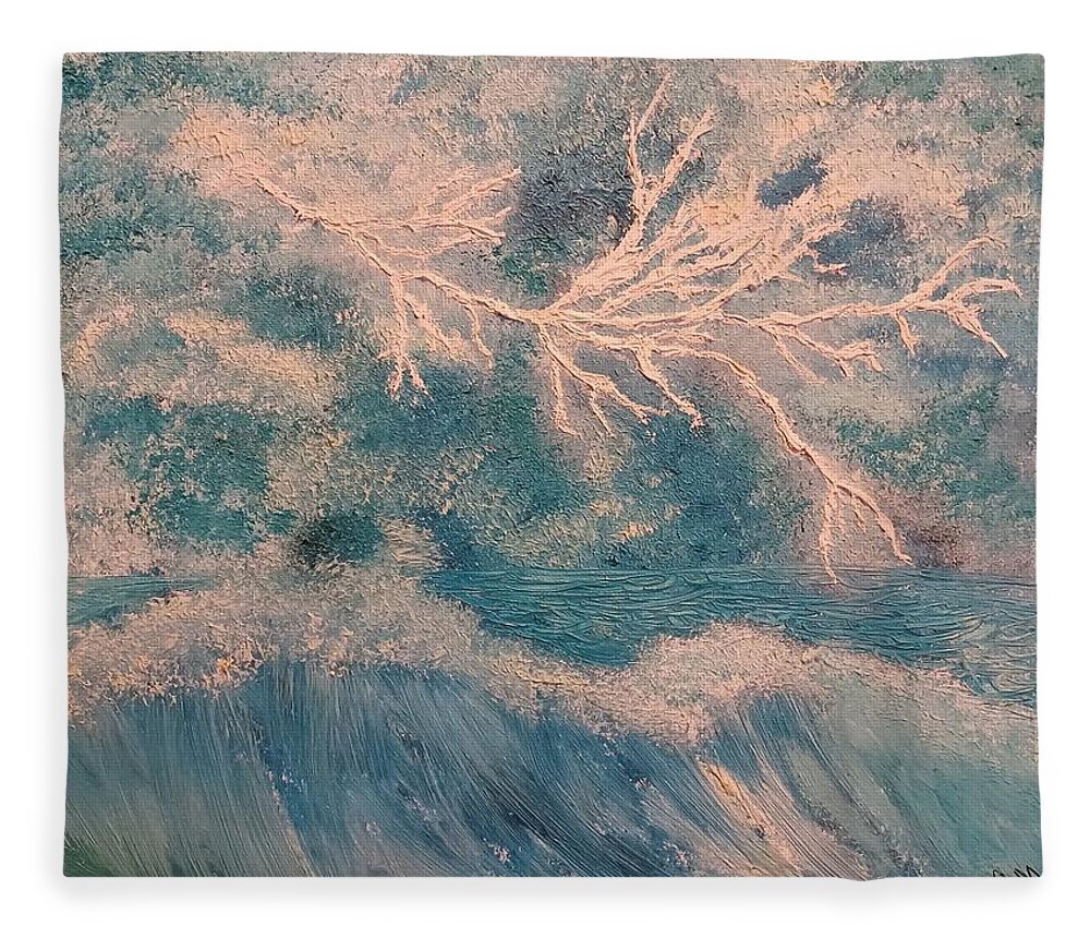  Turbulent Sea Fleece Blanket featuring the painting Turquoise Storm by Christina Knight