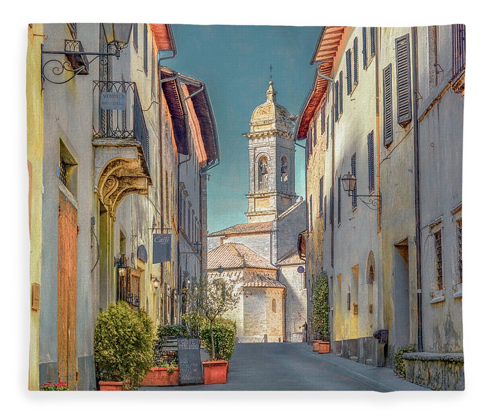 Italy Fleece Blanket featuring the photograph Tuscan Hill Town of San Quirico d'Orcia, Painterly by Marcy Wielfaert