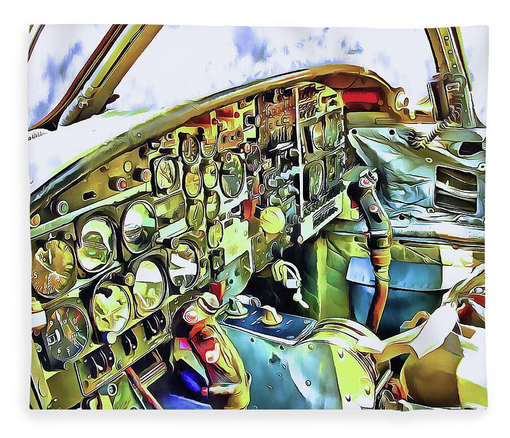 T-37 Fleece Blanket featuring the mixed media Tweet Cockpit by Christopher Reed