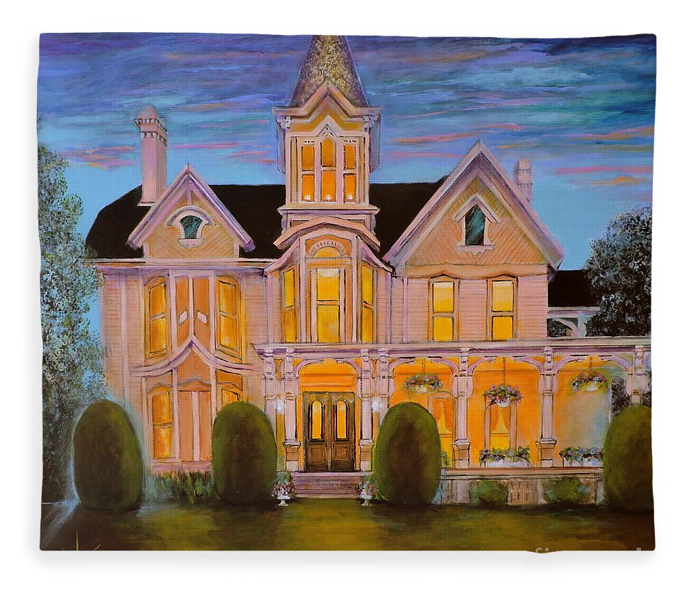 House Fleece Blanket featuring the painting Twilight in Troy by Jodie Marie Anne Richardson Traugott     aka jm-ART