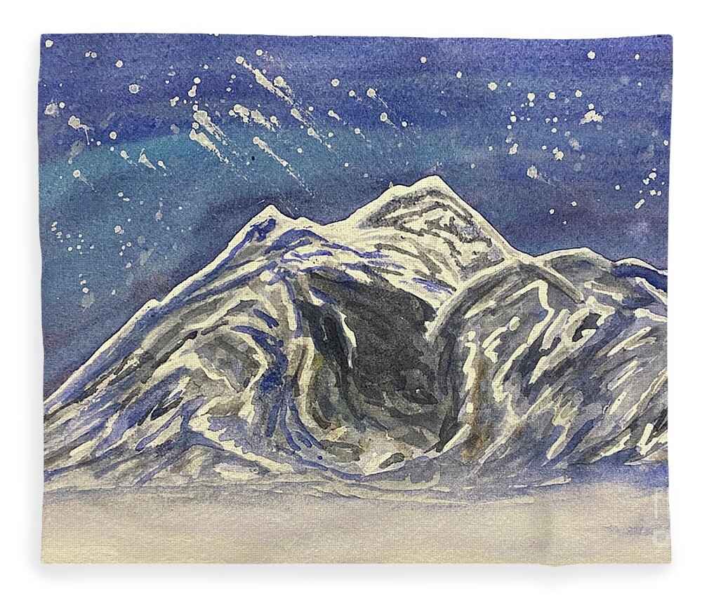 Mt Baker Fleece Blanket featuring the painting Twilight Mountain by Lisa Neuman