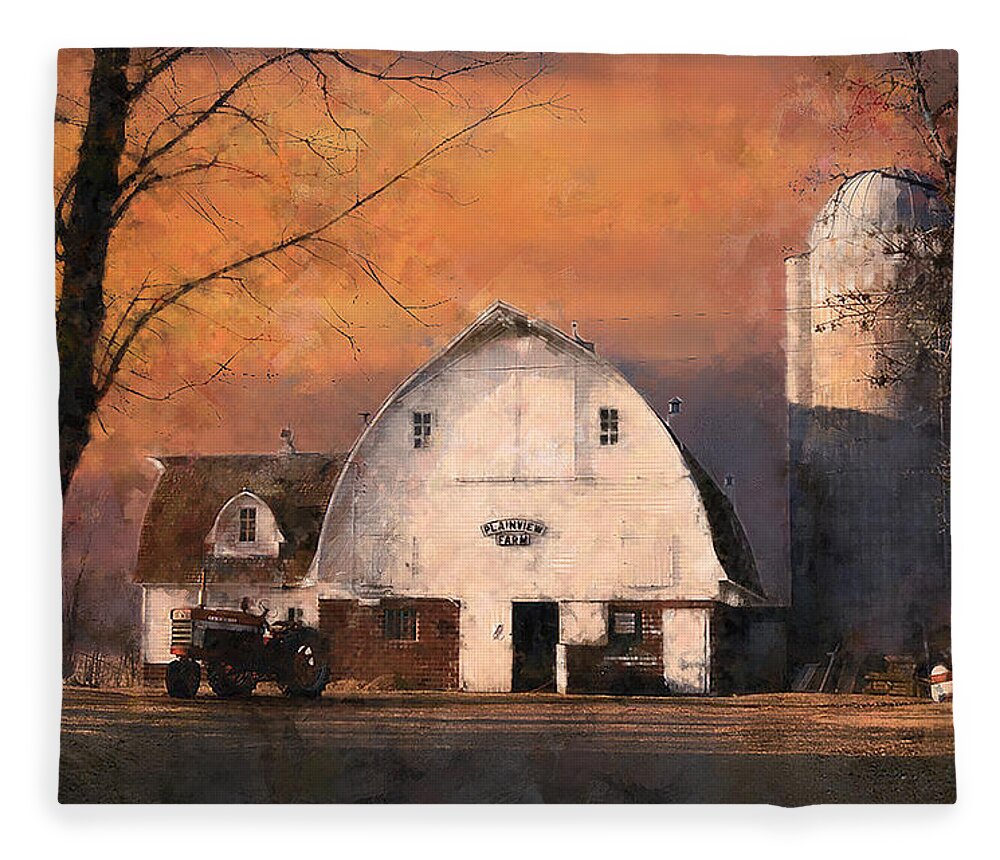 Farm Fleece Blanket featuring the painting Twilight The Day Before The Auction by Glenn Galen
